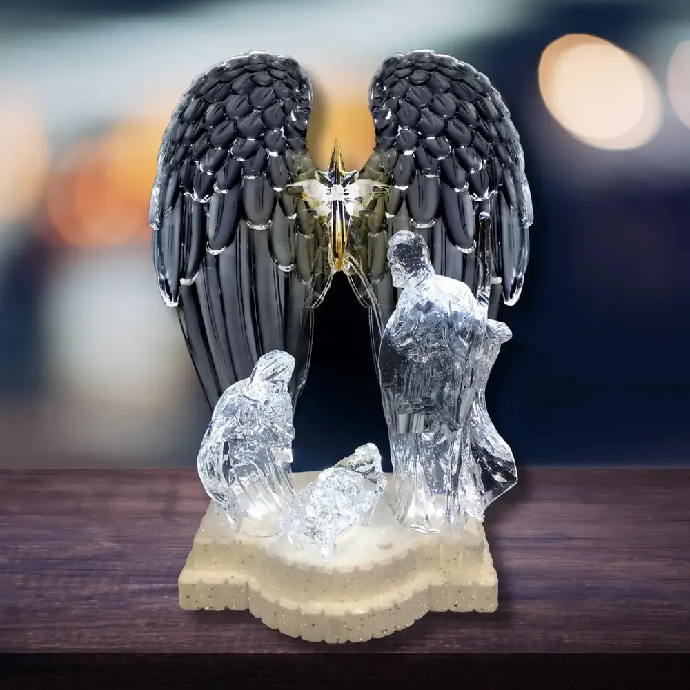 Nativity scenes and santons - Crystal-Style LED Nativity with Angel Wings – Light & Music Feature - BLUE STAR B.V.