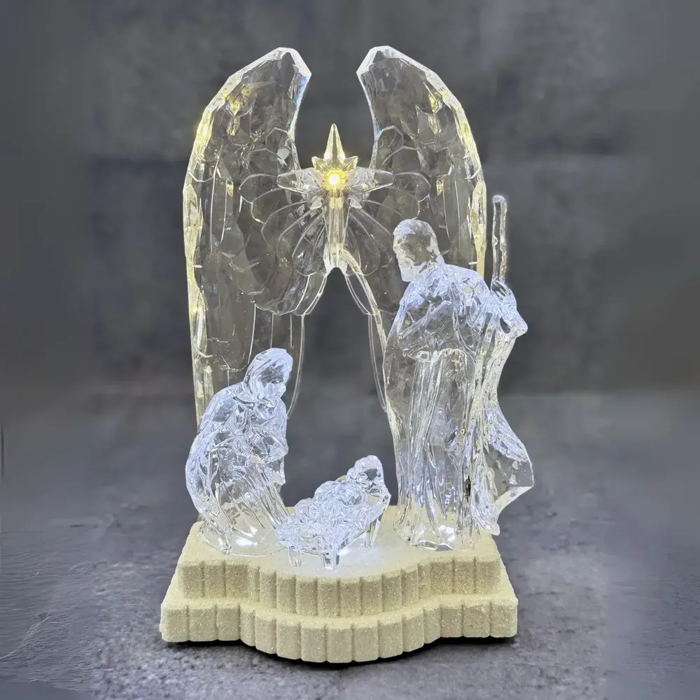 Nativity scenes and santons - Crystal-Style LED Nativity with Angel Wings – Light & Music Feature - BLUE STAR B.V.