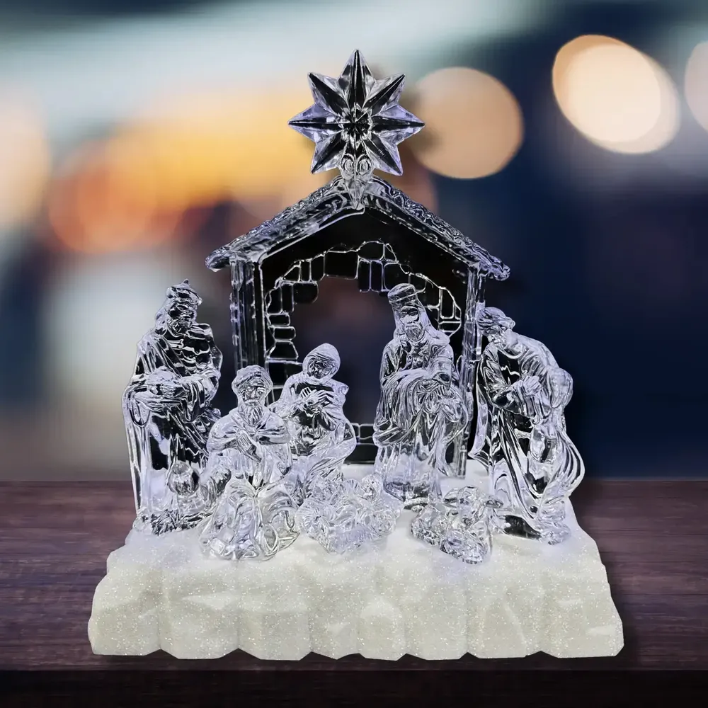 Nativity scenes and santons - Crystal-Style LED Nativity Scene – Lighted with Music & Star Detail - BLUE STAR B.V.