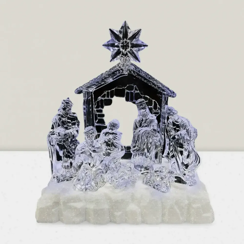 Nativity scenes and santons - Crystal-Style LED Nativity Scene – Lighted with Music & Star Detail - BLUE STAR B.V.