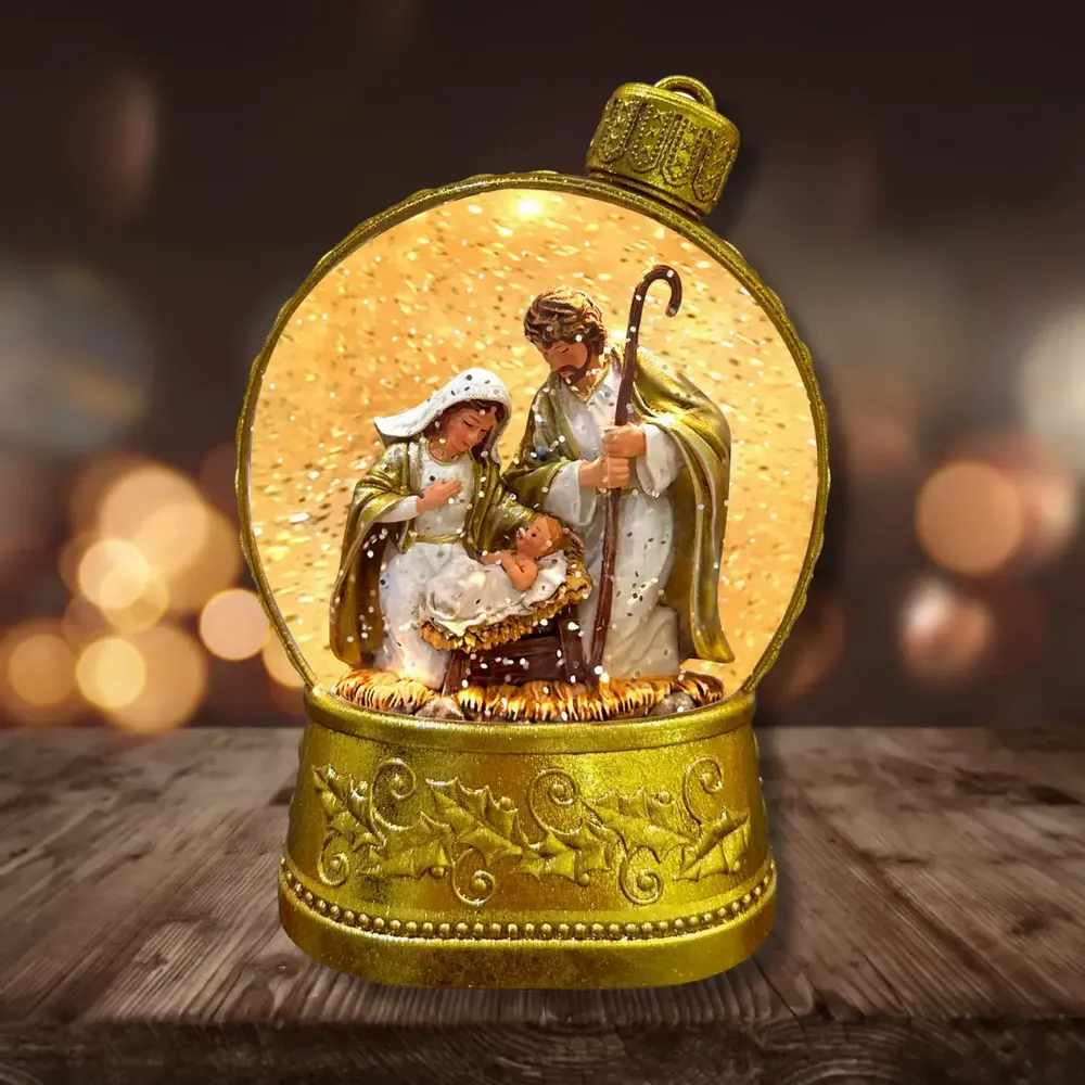 Crèches et santons - Boule de Noël LED avec Crèche – Paillettes et Lumière Blanc Chaud - BLUE STAR B.V.