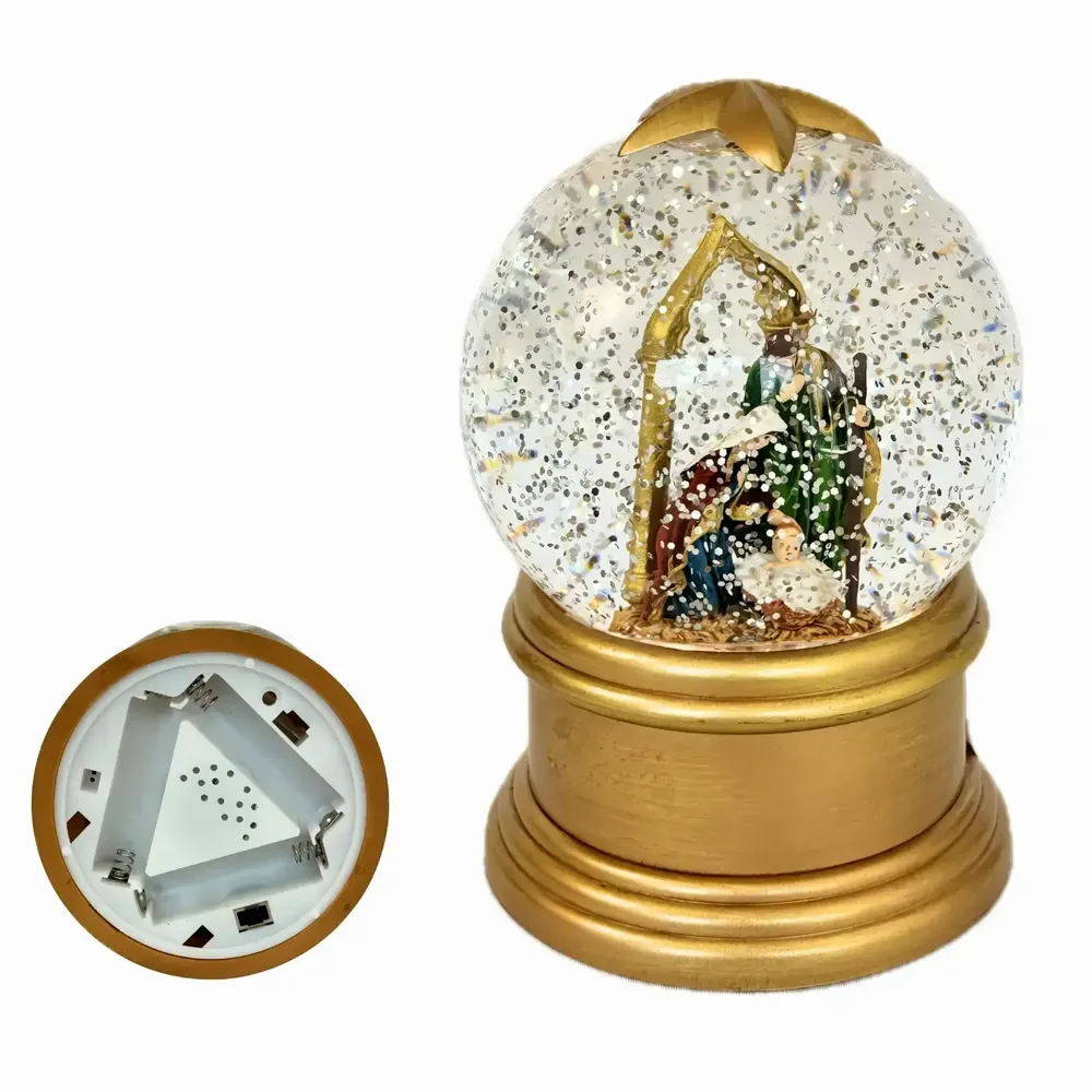 Crèches et santons - Boule à Neige LED avec Crèche – Sainte Famille, Paillettes et Lumière Chaleureuse - BLUE STAR B.V.