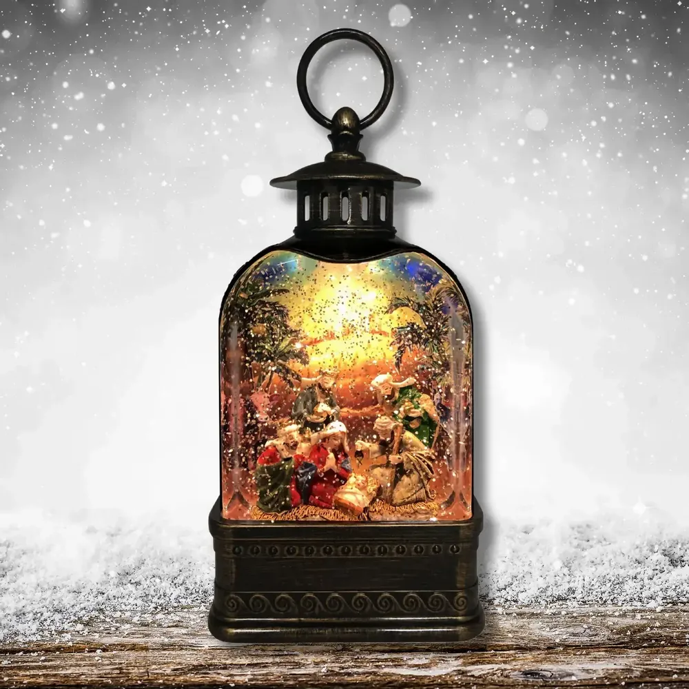 Crèches et santons - Lanterne LED avec Crèche – Scène Pailletée et Lumière Chaleureuse - BLUE STAR B.V.