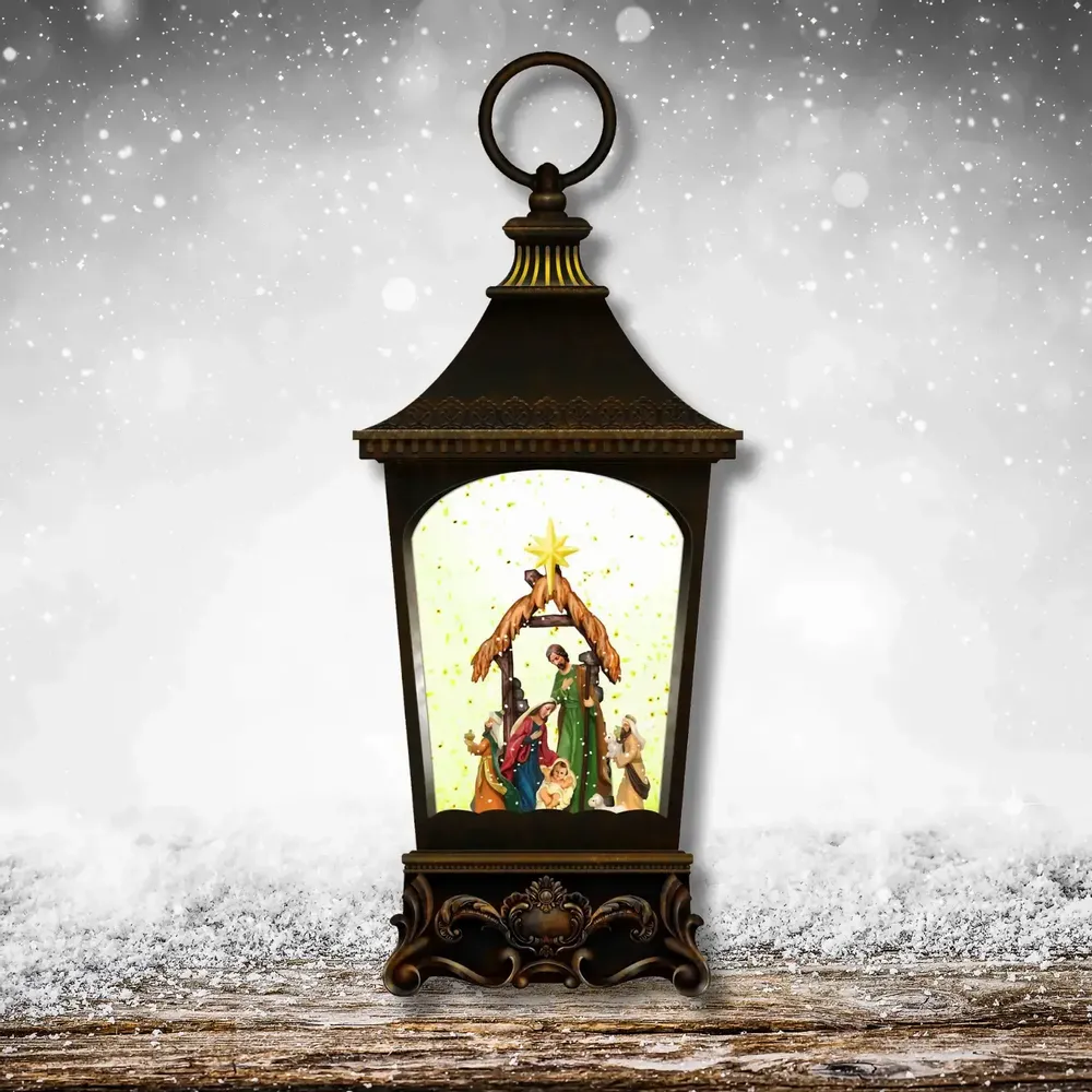 Crèches et santons - Lanterne Crèche LED Classique avec Paillettes, Lumière Chaleureuse, Minuterie et DC - BLUE STAR B.V.