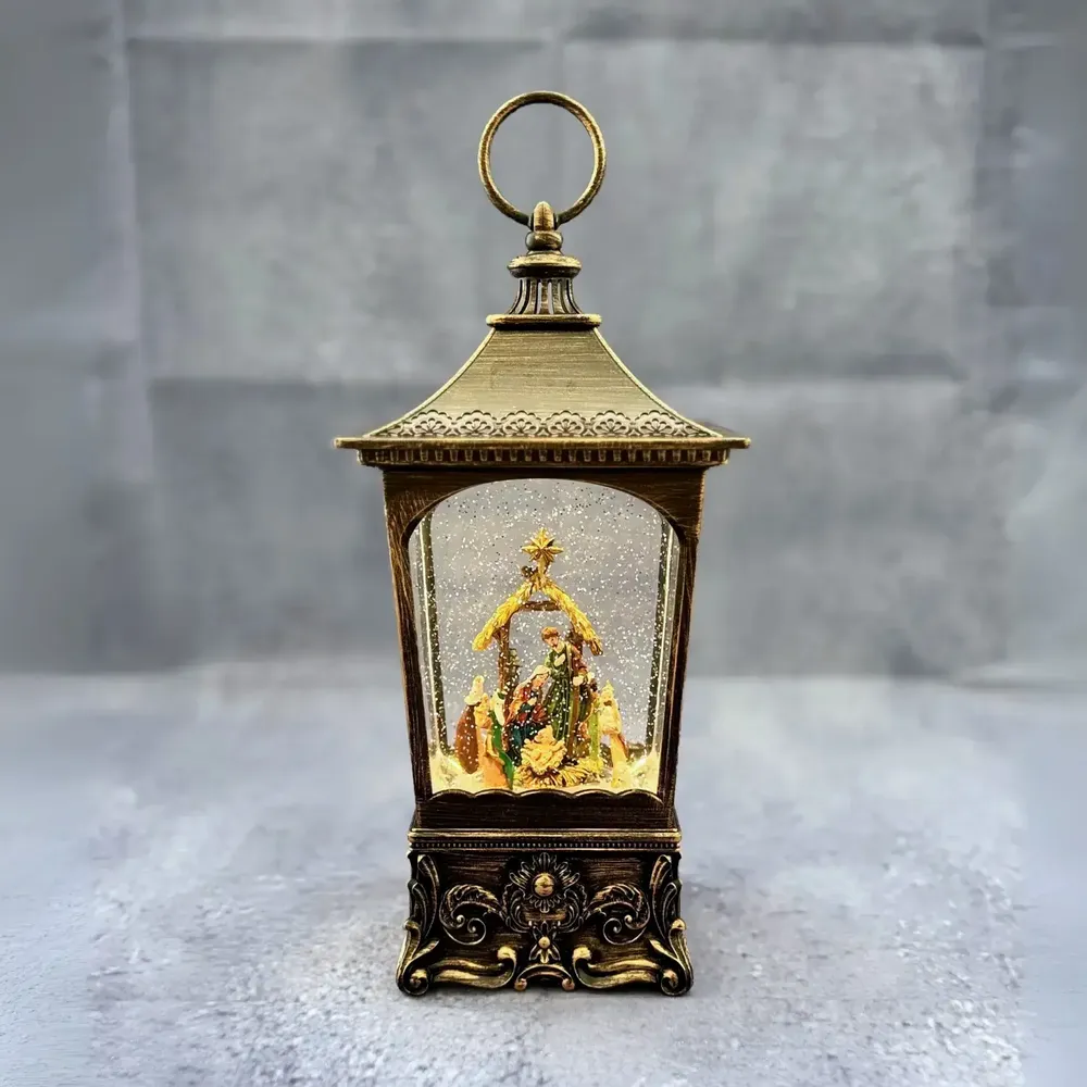 Crèches et santons - Lanterne Crèche LED Classique avec Paillettes, Lumière Chaleureuse, Minuterie et DC - BLUE STAR B.V.