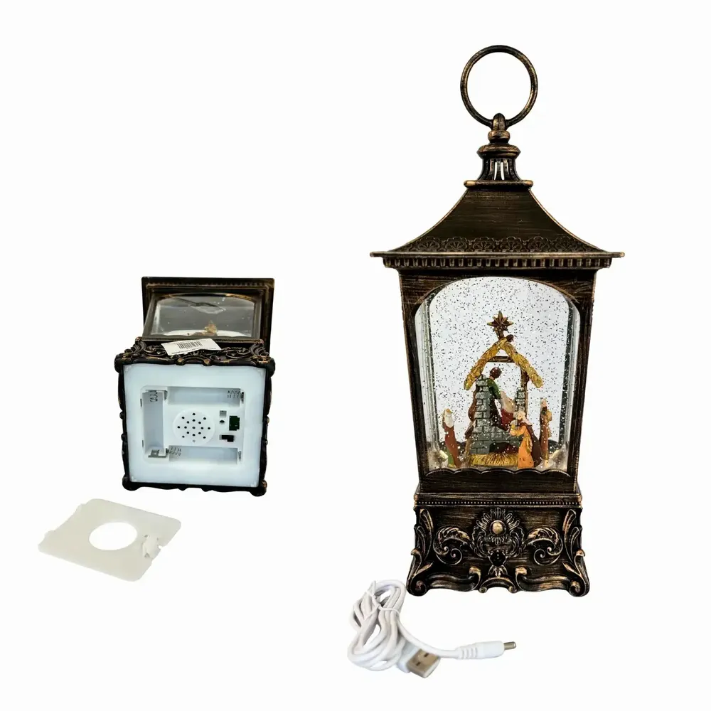 Crèches et santons - Lanterne Crèche LED Classique avec Paillettes, Lumière Chaleureuse, Minuterie et DC - BLUE STAR B.V.