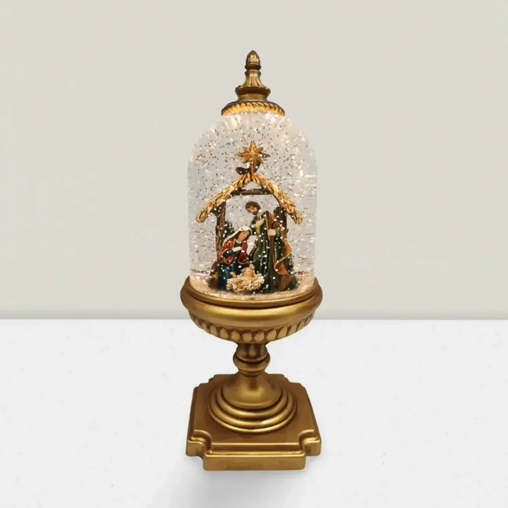 Crèches et santons - Cloche Crèche LED sur Socle avec Paillettes, Lumière Chaleureuse, Minuterie et DC - BLUE STAR B.V.