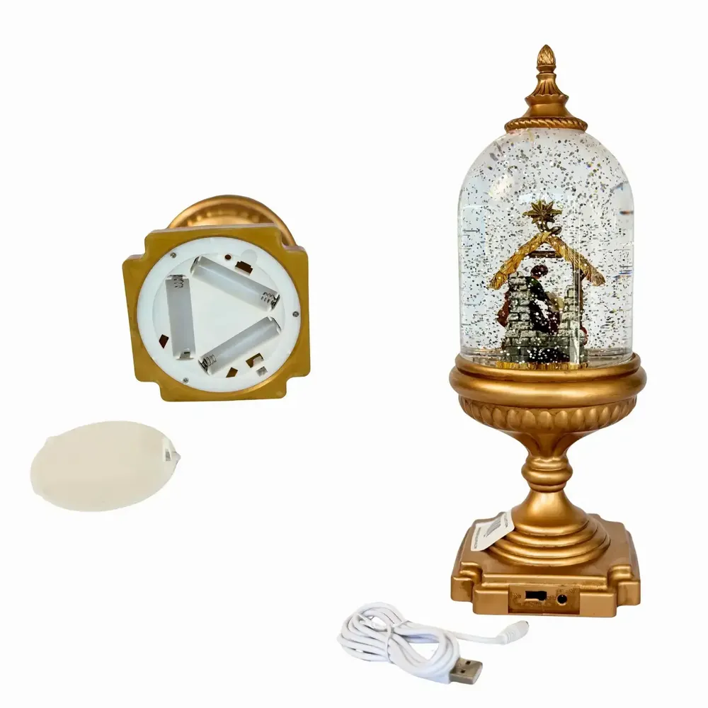 Crèches et santons - Cloche Crèche LED sur Socle avec Paillettes, Lumière Chaleureuse, Minuterie et DC - BLUE STAR B.V.