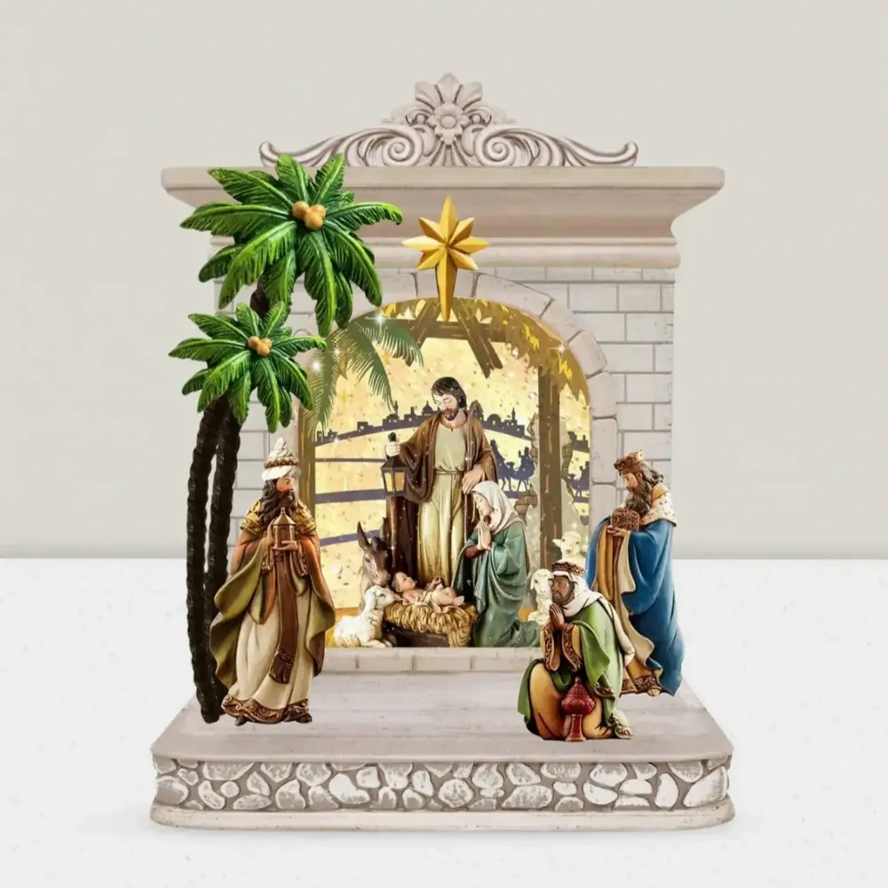 Crèches et santons - Crèche LED avec Palmiers, Lumière Chaleureuse, Minuterie et DC - BLUE STAR B.V.