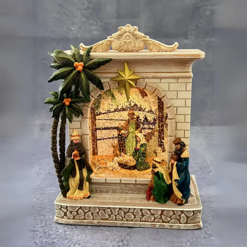 Crèches et santons - Crèche LED avec Palmiers, Lumière Chaleureuse, Minuterie et DC - BLUE STAR B.V.