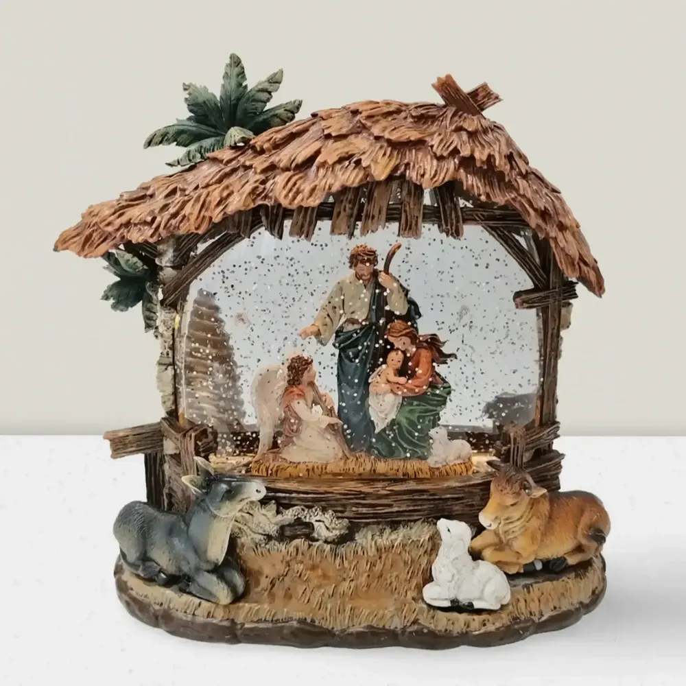 Crèches et santons - Crèche Rustique LED avec Animaux, Lumière Chaleureuse, Minuterie et Type-C - BLUE STAR B.V.