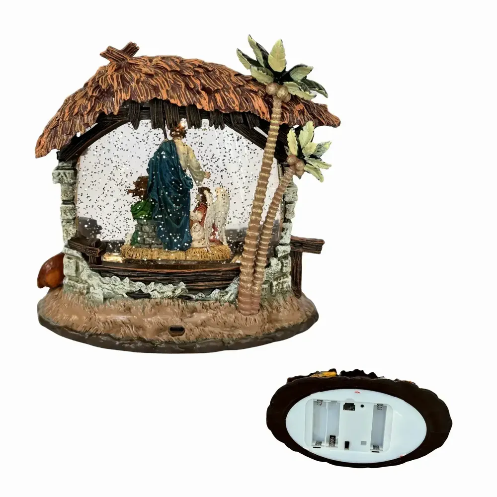 Crèches et santons - Crèche Rustique LED avec Animaux, Lumière Chaleureuse, Minuterie et Type-C - BLUE STAR B.V.