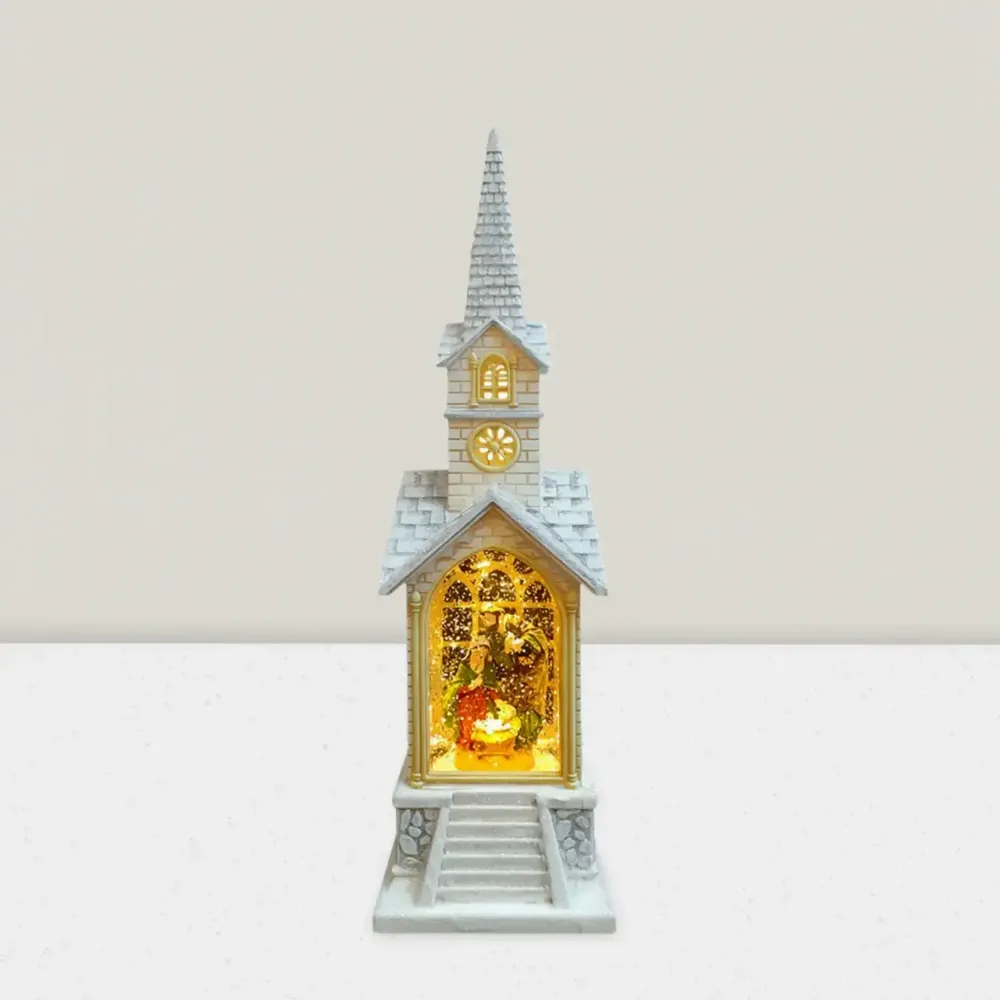 Crèches et santons - Église Crèche LED Haute avec Musique, Lumière Chaleureuse, Paillettes et DC - BLUE STAR B.V.