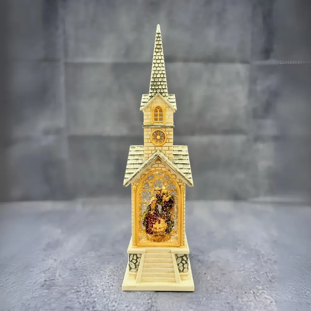 Crèches et santons - Église Crèche LED Haute avec Musique, Lumière Chaleureuse, Paillettes et DC - BLUE STAR B.V.