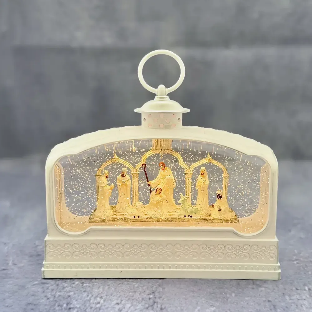 Nativity scenes and santons - White LED Nativity Lantern with Gothic Arches, Warm White Light, Timer & DC - BLUE STAR B.V.