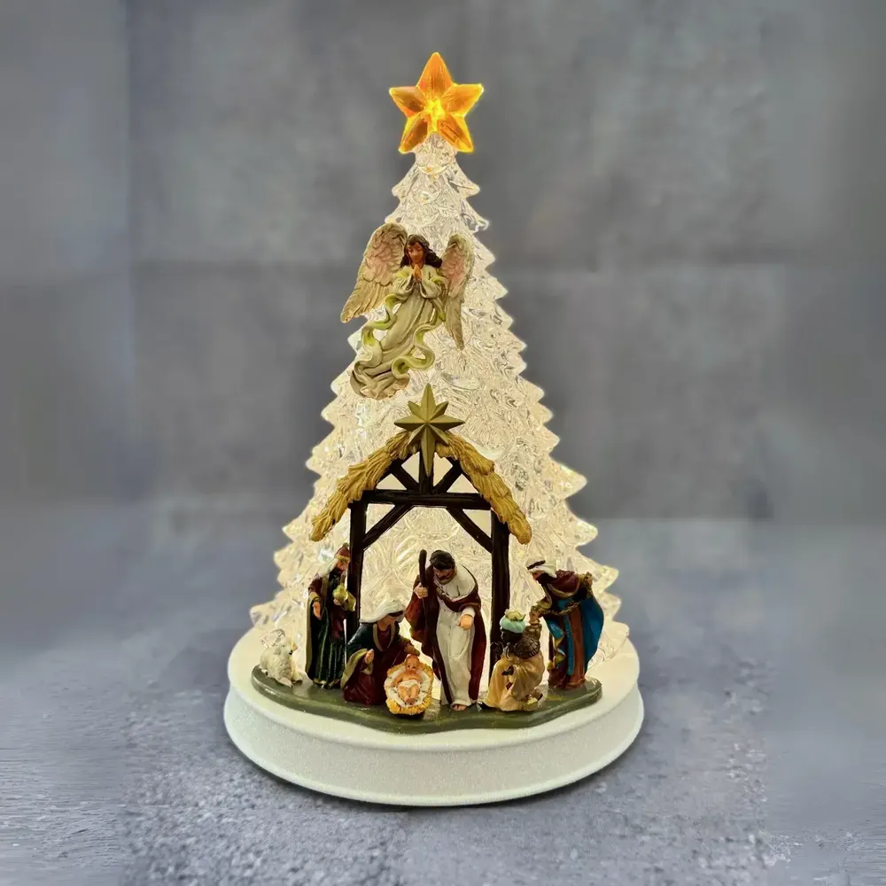 Nativity scenes and santons - LED Nativity Scene with Tree and Angel – Warm Light & Music - BLUE STAR B.V.