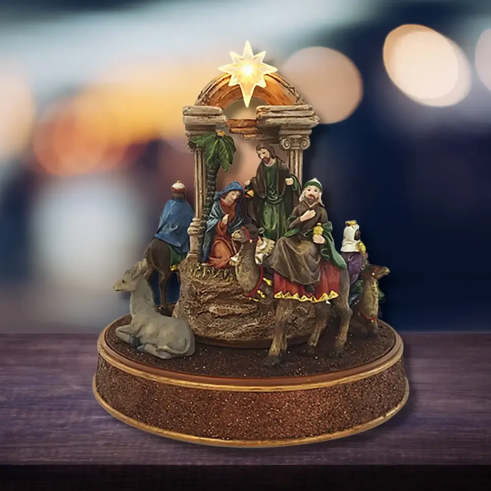 Crèches et santons - Crèche LED – Rois Mages avec Lumière, Rotation & Musique - BLUE STAR B.V.