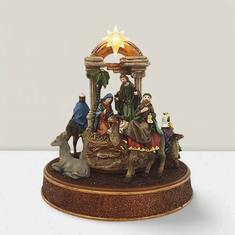 Crèches et santons - Crèche LED – Rois Mages avec Lumière, Rotation & Musique - BLUE STAR B.V.