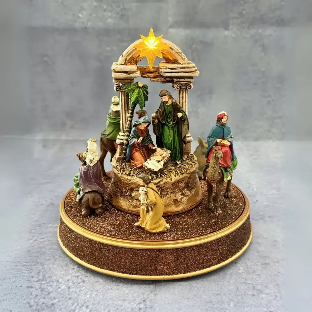 Crèches et santons - Crèche LED – Rois Mages avec Lumière, Rotation & Musique - BLUE STAR B.V.