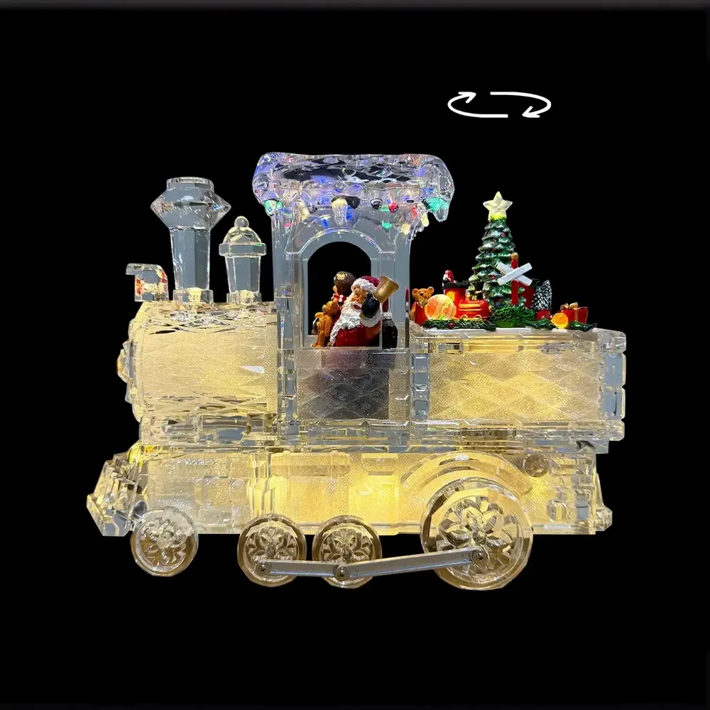 Autres décorations de Noël - Scène de Train Musical Rotatif LED – Finition Effet Cristal, Minuterie et Chants de Noël - BLUE STAR B.V.