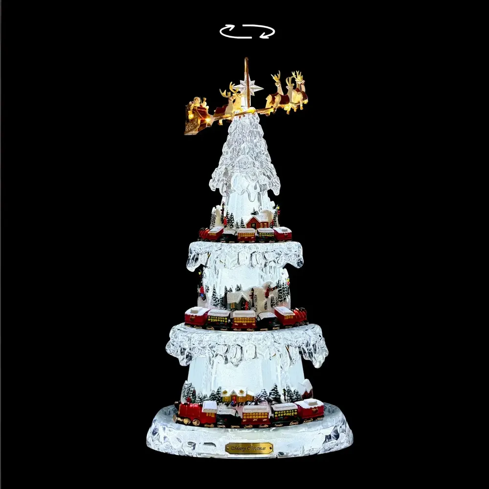 Other Christmas decorations - LED Musical Spinning Christmas Tree Scene, Crystal-Look, Timer & 8 Songs - BLUE STAR B.V.