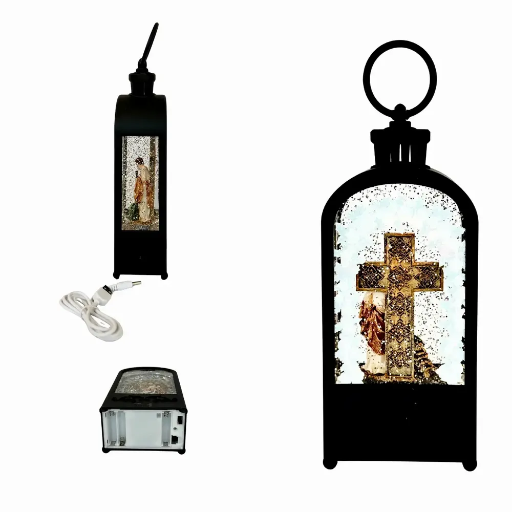 Crèches et santons - Lanterne de la Sainte Famille avec Croix et Arche Florale – Scène de Nativité Illuminée - BLUE STAR B.V.