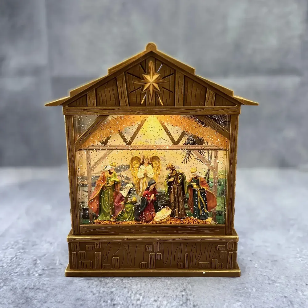 Nativity scenes and santons - Nativity Scene Lantern with Warm LED, Glitter Effect & Timer Function - BLUE STAR B.V.