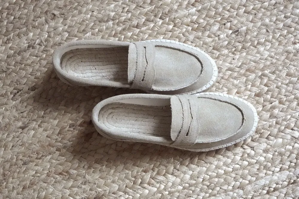 Chaussures - Mocassin en toile délavée cousu main – Semelle espadrille en jute - ATELIER COSTÀ