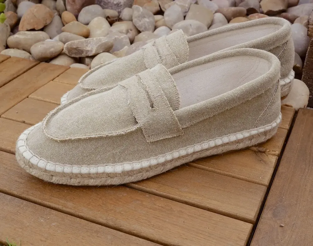 Chaussures - Mocassin en toile délavée cousu main – Semelle espadrille en jute - ATELIER COSTÀ