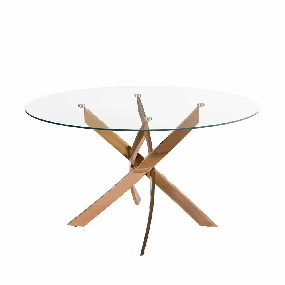 Tables Salle à Manger - Table de salle à manger ronde en verre trempé et acier rose - ANGEL CERDÁ