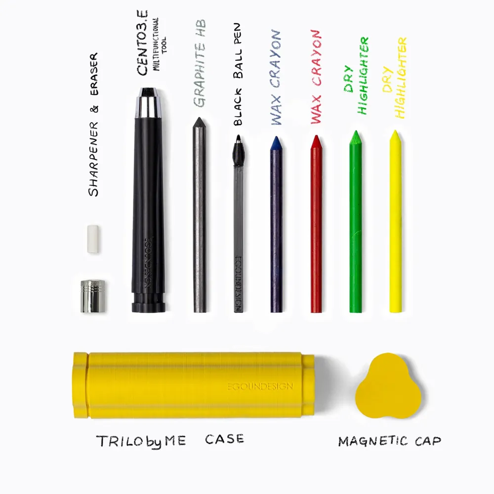 Office sets - Portable creative case TRILObyME with refills (Ivory, Yellow, Azure) - EGOUNDESIGN