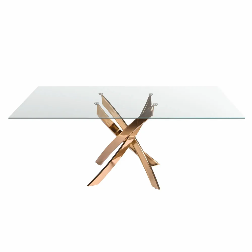 Dining Tables - Rectangular dining table in tempered glass and pink steel - ANGEL CERDÁ