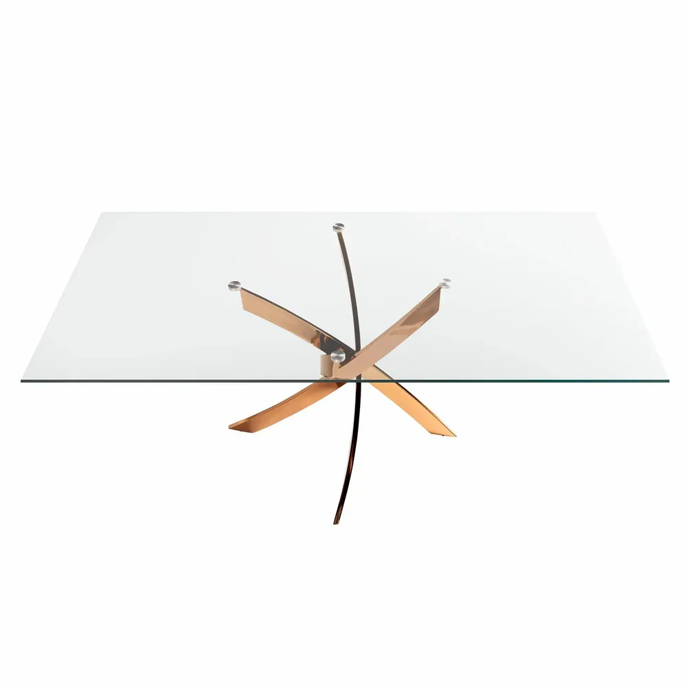 Dining Tables - Rectangular dining table in tempered glass and pink steel - ANGEL CERDÁ