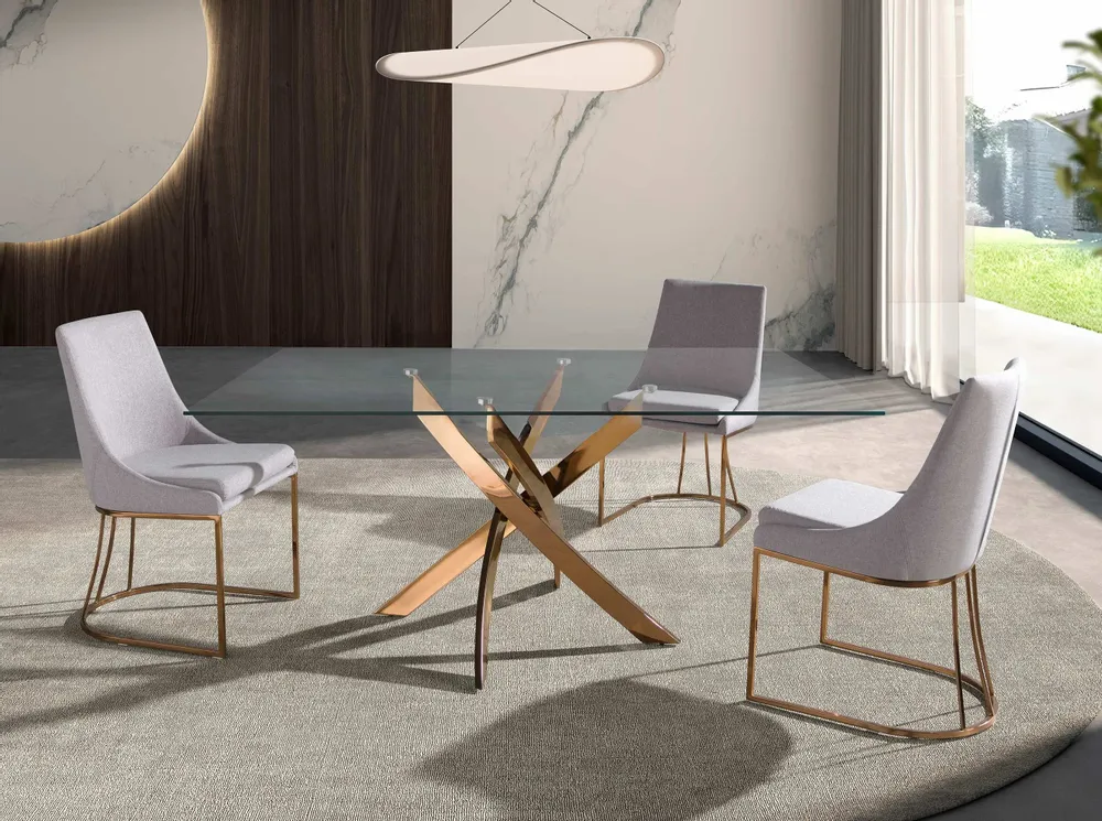 Dining Tables - Rectangular dining table in tempered glass and pink steel - ANGEL CERDÁ