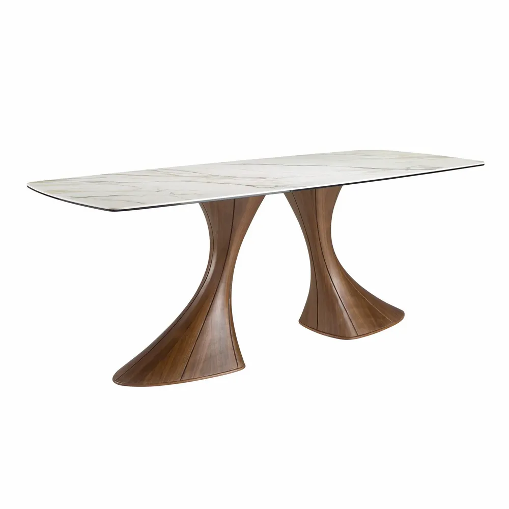 Tables Salle à Manger - Table de salle à manger ovale en forme de tonneau, marbre en porcelain - ANGEL CERDÁ
