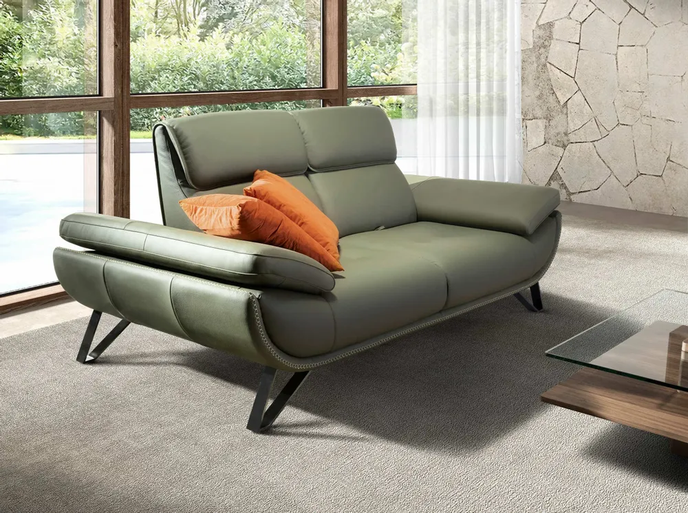 Sofas - Olive green leather 2-seater sofa - ANGEL CERDÁ