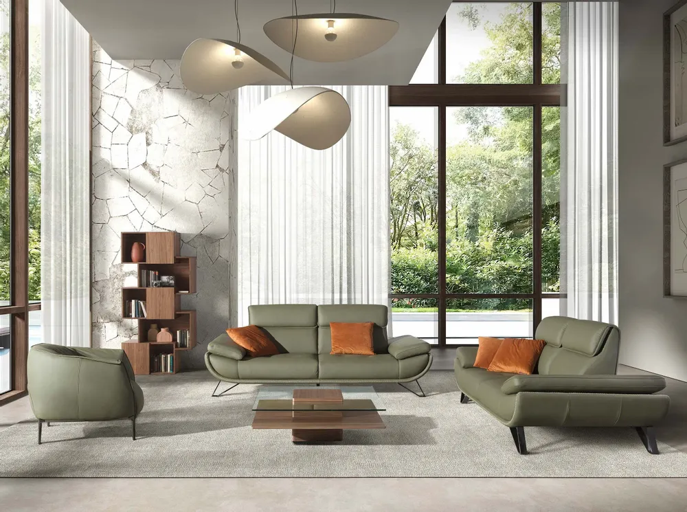 Sofas - Olive green leather 2-seater sofa - ANGEL CERDÁ