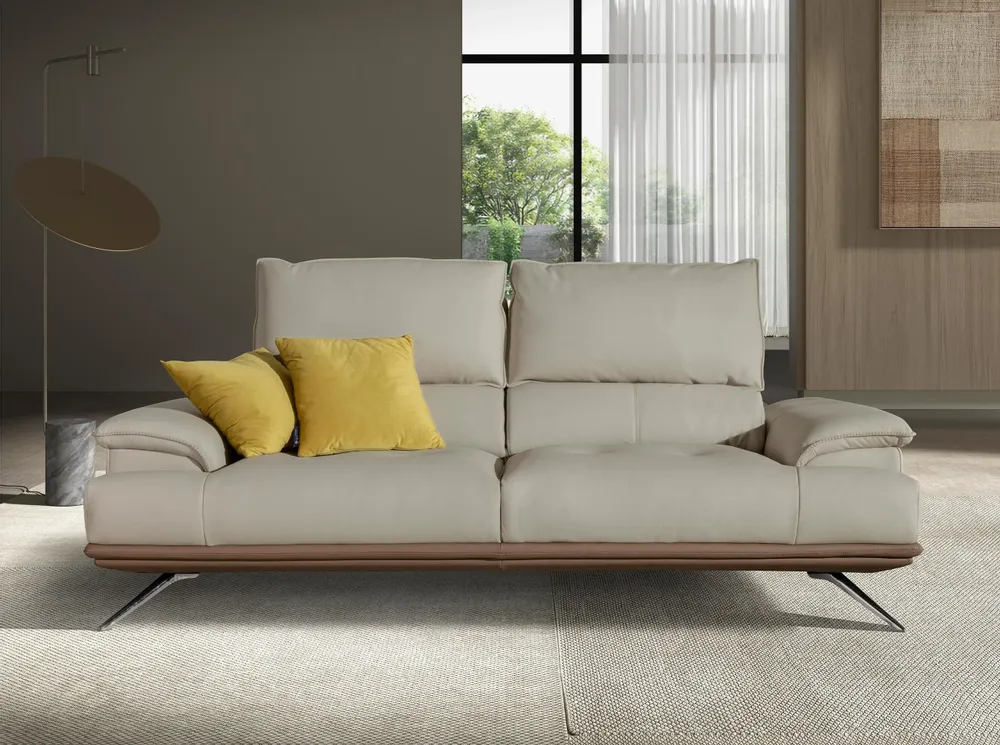 Sofas - Grey taupe leather 3-seater sofa - ANGEL CERDÁ