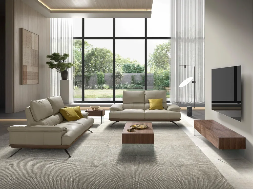 Sofas - Grey taupe leather 3-seater sofa - ANGEL CERDÁ
