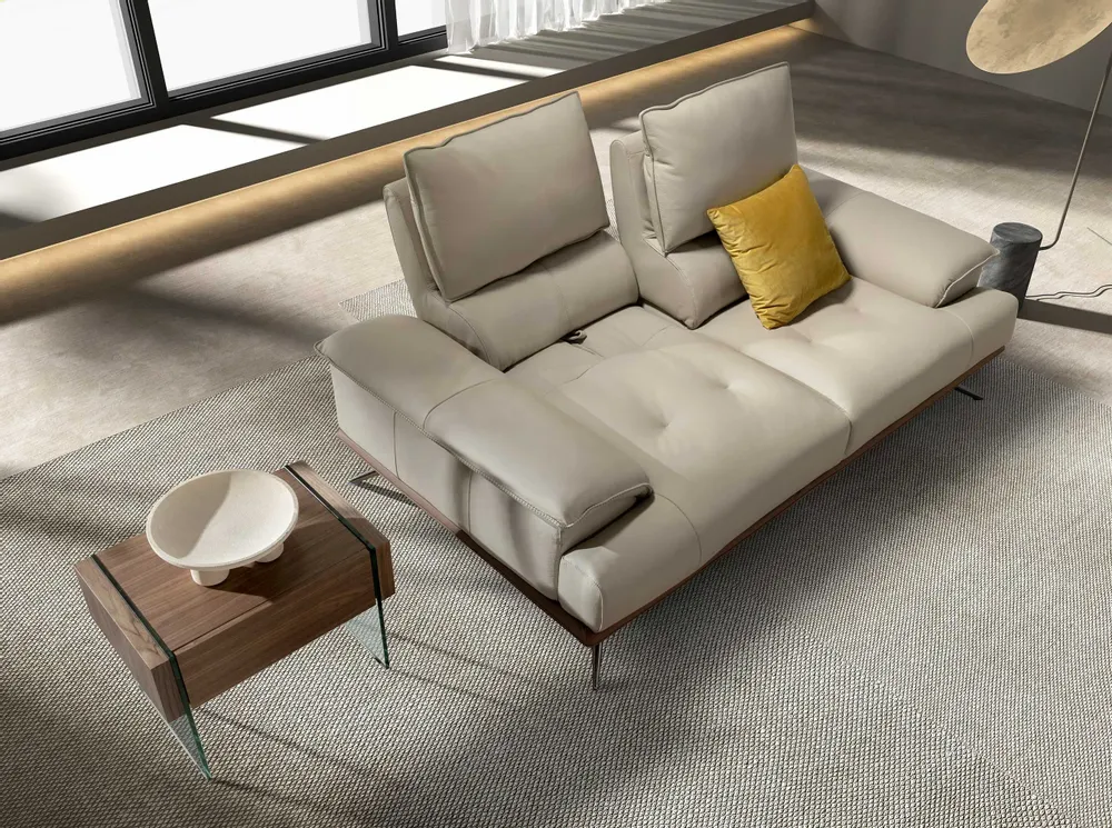 Sofas - Grey taupe leather 3-seater sofa - ANGEL CERDÁ