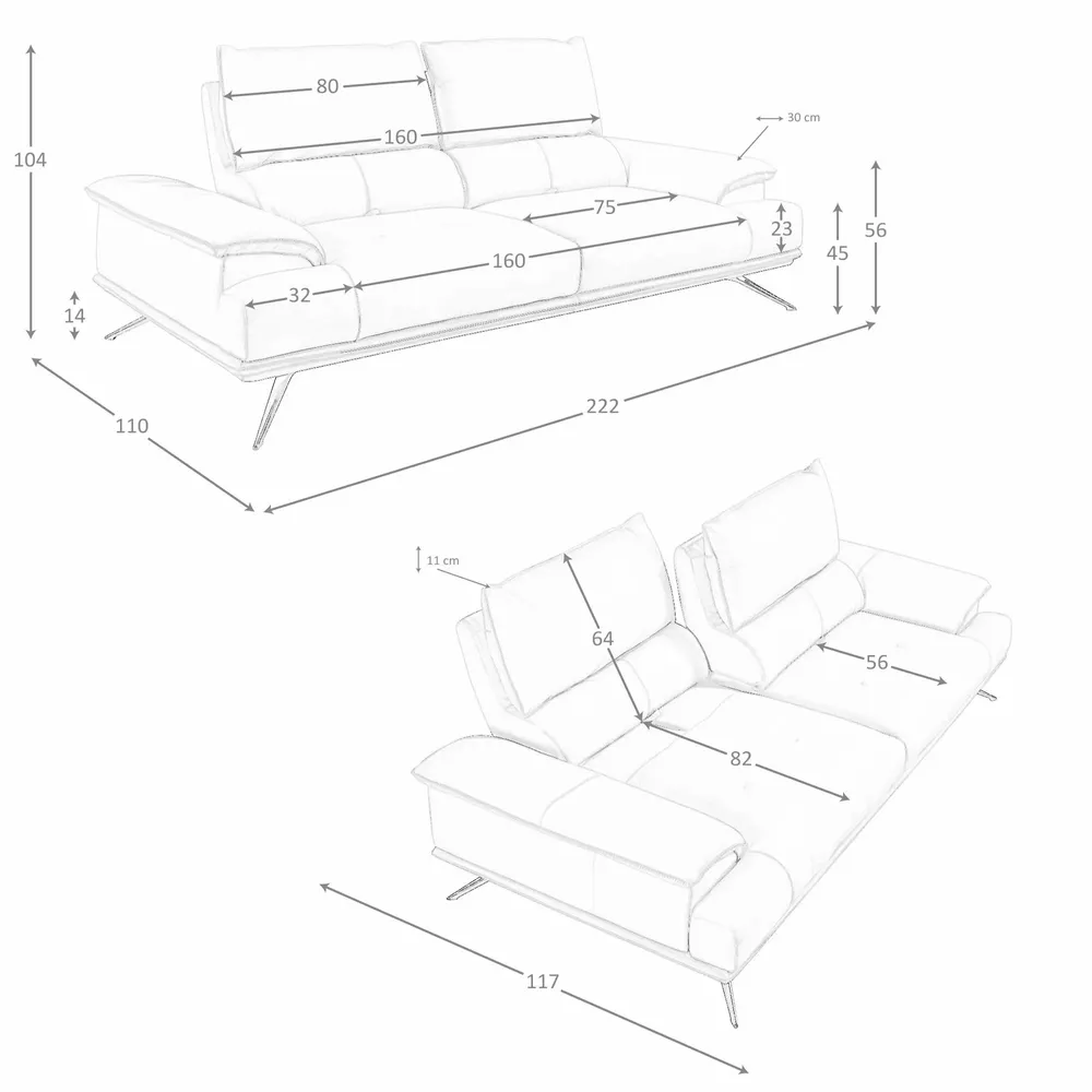 Sofas - Grey taupe leather 3-seater sofa - ANGEL CERDÁ