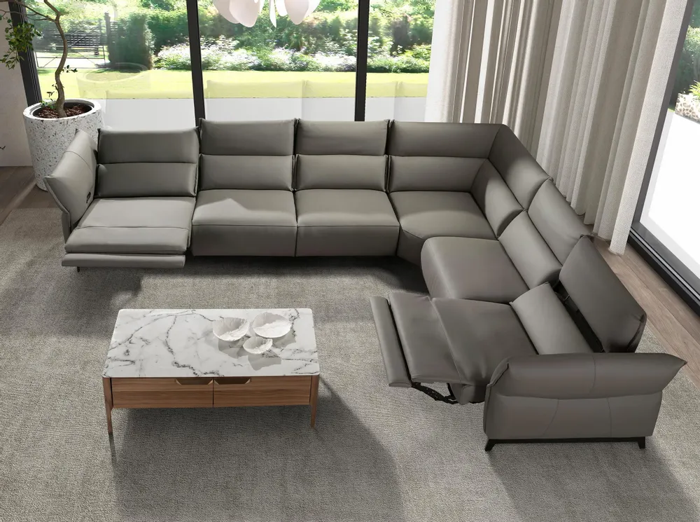 Canapés - Canapé d'angle modulable relax en cuir gris foncé - ANGEL CERDÁ