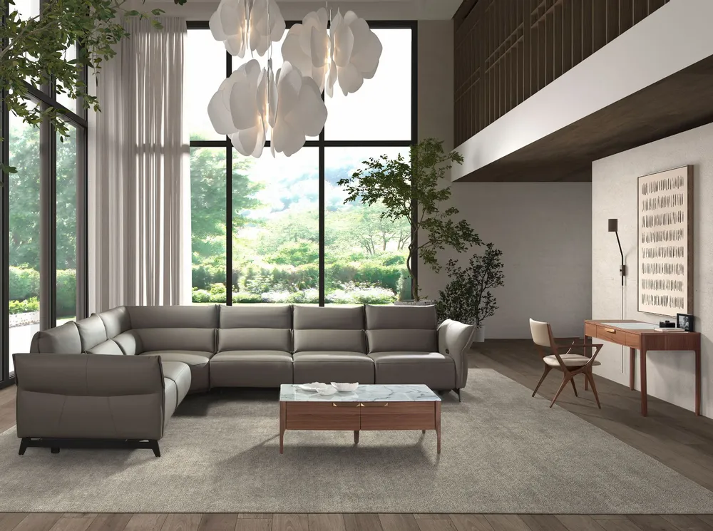 Canapés - Canapé d'angle modulable relax en cuir gris foncé - ANGEL CERDÁ