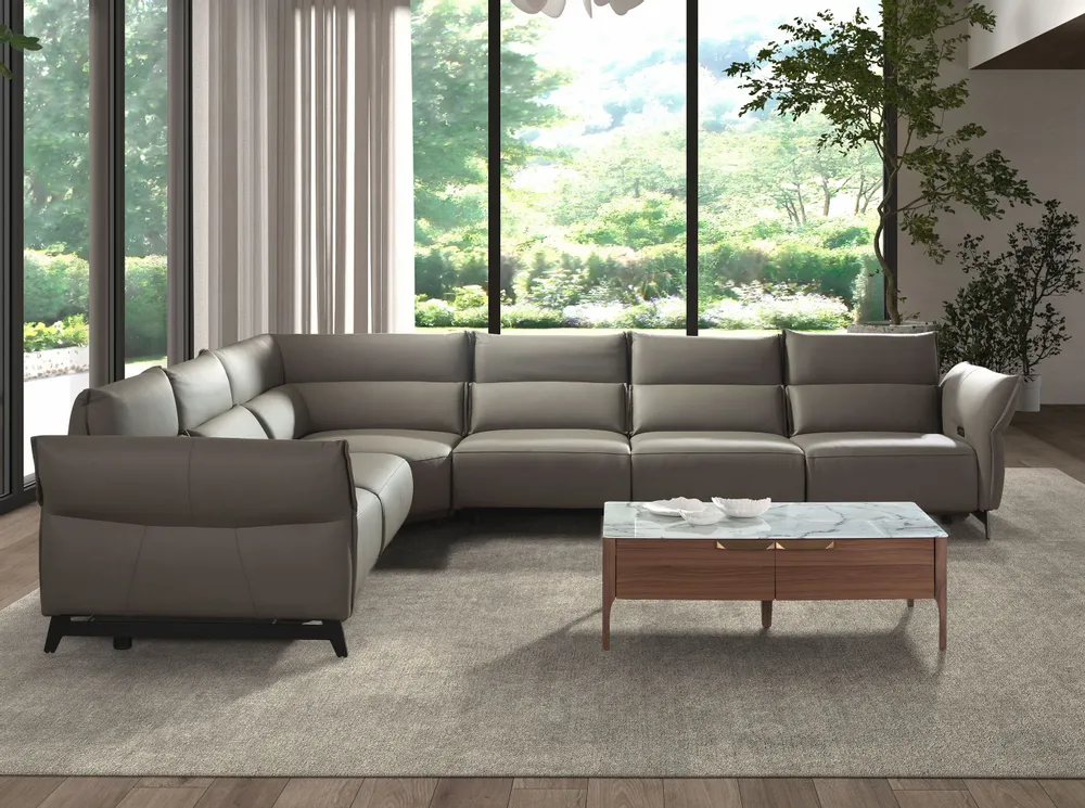 Canapés - Canapé d'angle modulable relax en cuir gris foncé - ANGEL CERDÁ