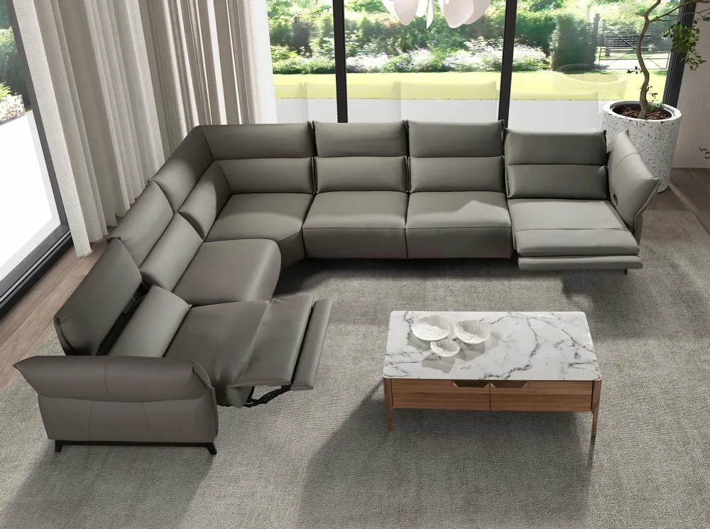Canapés - Canapé d'angle modulable relax en cuir gris foncé - ANGEL CERDÁ