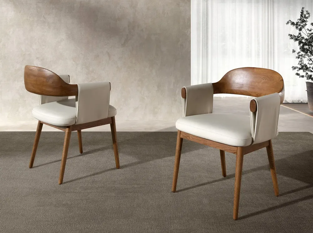Chairs - Walnut and cream leatherette chair - ANGEL CERDÁ