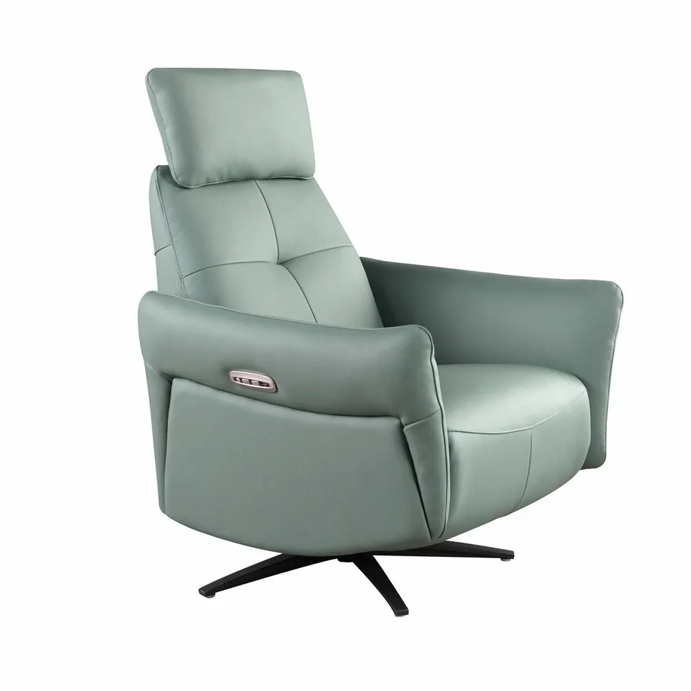 Armchairs - Turquoise green leather swivel relax armchair - ANGEL CERDÁ