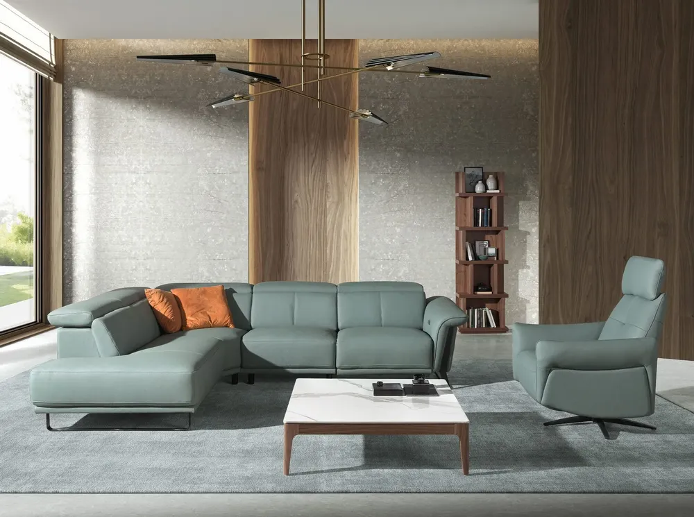 Armchairs - Turquoise green leather swivel relax armchair - ANGEL CERDÁ