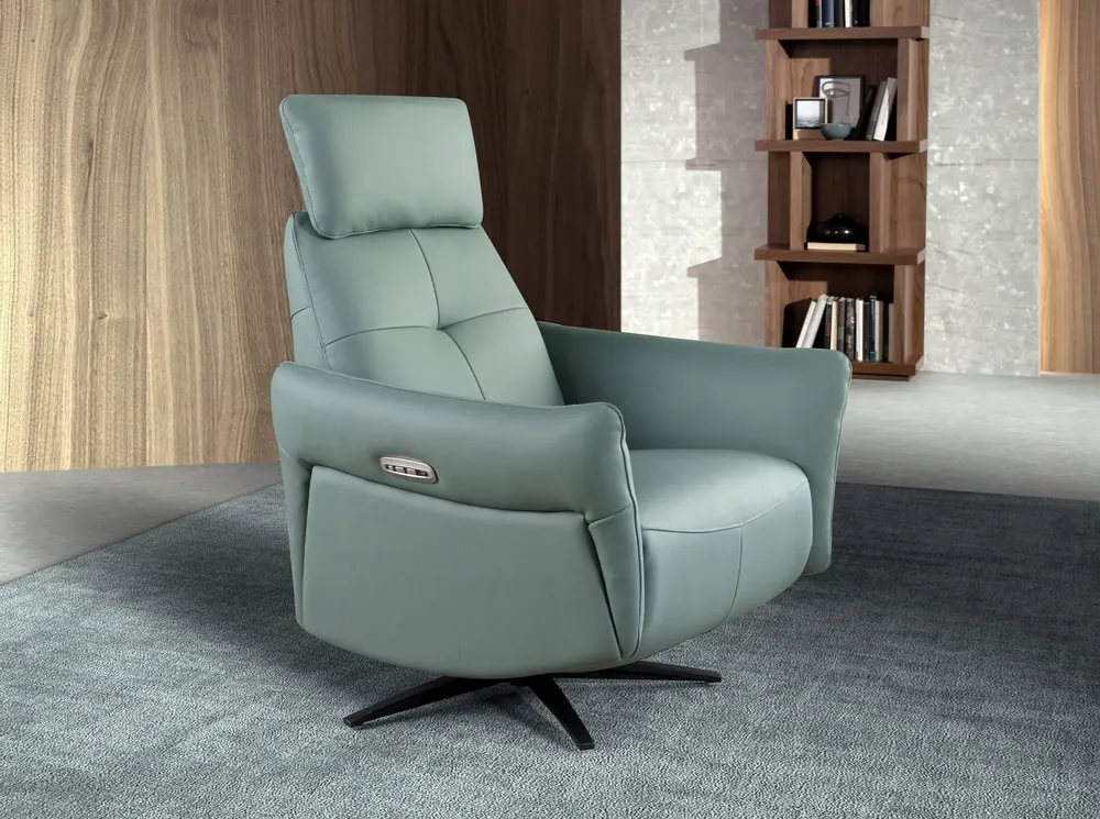 Armchairs - Turquoise green leather swivel relax armchair - ANGEL CERDÁ