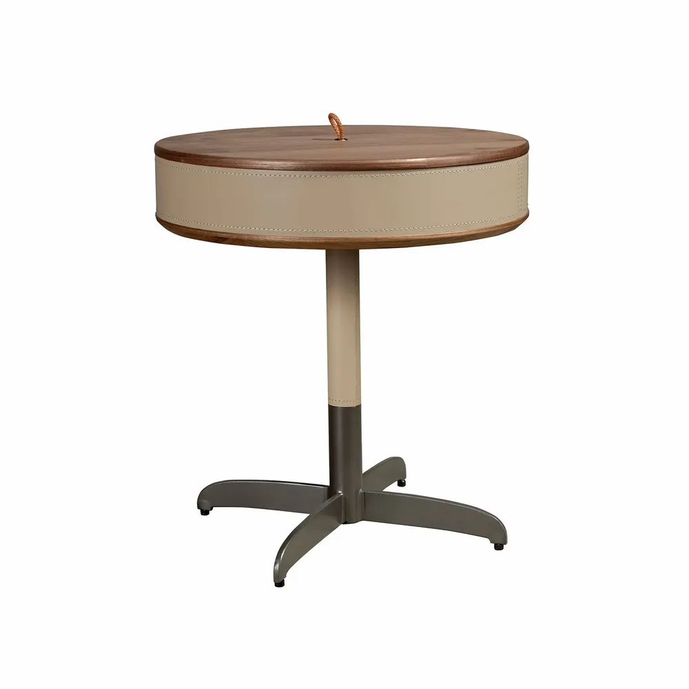 Coffee tables - Round corner table leather, walnut and grey steel - ANGEL CERDÁ